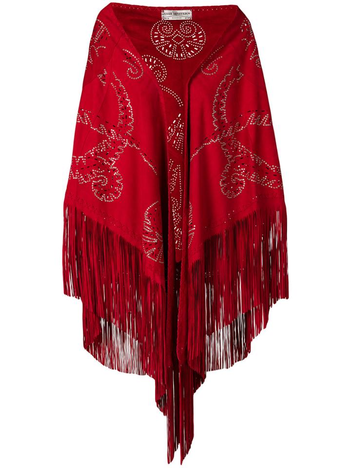 Jessie Western Studded Fringe Poncho - Red