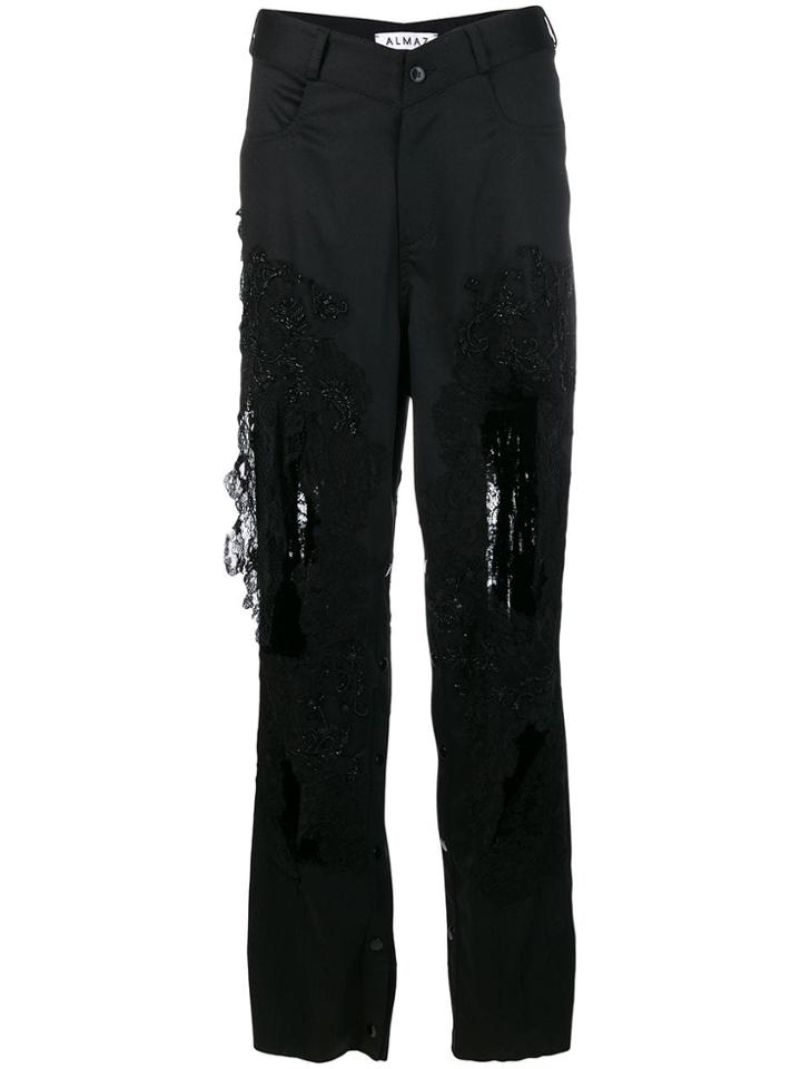 Almaz Lace Inserts Straight Trousers - Black