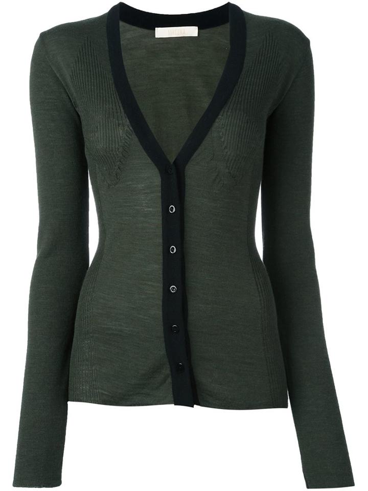 Ssheena Contrast Placket Cardigan, Women's, Size: 44, Green, Merino