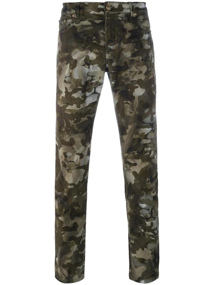 Versus Camouflage Lion Print Trousers, Men's, Size: 31, Green, Polyester/cotton/spandex/elastane