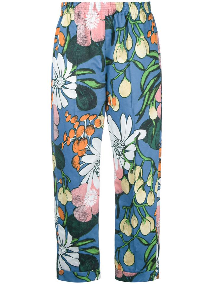 Marni - Floral Print Trousers - Women - Cotton/linen/flax - 42, Women's, Blue, Cotton/linen/flax