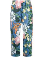 Marni - Floral Print Trousers - Women - Cotton/linen/flax - 42, Women's, Blue, Cotton/linen/flax