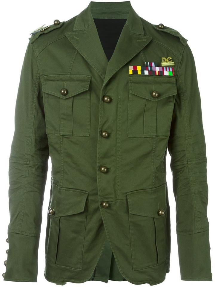 Dsquared2 'golden Arrow' Military Jacket, Men's, Size: 48, Green, Cotton/spandex/elastane/polyamide