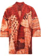 Homme Plissé Issey Miyake Geisha Print Open Jacket, Men's, Size: 1, Red, Polyester