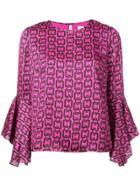 Milly Printed Flared Cuff Blouse - Pink