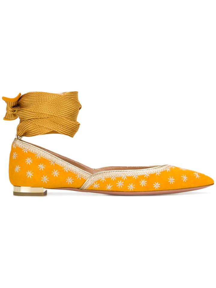 Aquazzura Bliss Ankle-wrap Ballerinas - Yellow & Orange