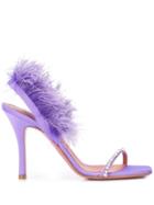 Amina Muaddi Feather Trim Sandals - Purple