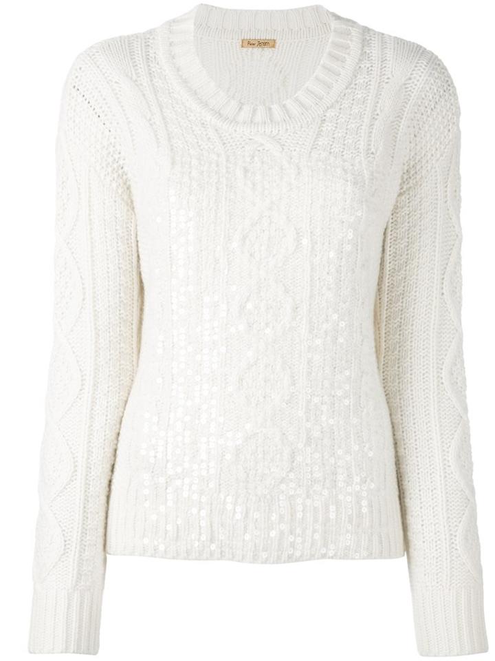 Peter Jensen Sequined Cable Knit Jumper, Women's, Size: Medium, Nude/neutrals, Lambs Wool