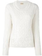 Peter Jensen Sequined Cable Knit Jumper, Women's, Size: Medium, Nude/neutrals, Lambs Wool