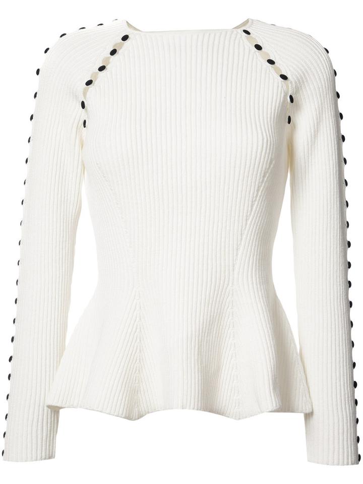 Carolina Herrera - Button Up Rib Knit Jumper - Women - Cotton/spandex/elastane/polyimide - M, White, Cotton/spandex/elastane/polyimide