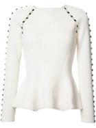Carolina Herrera - Button Up Rib Knit Jumper - Women - Cotton/spandex/elastane/polyimide - M, White, Cotton/spandex/elastane/polyimide