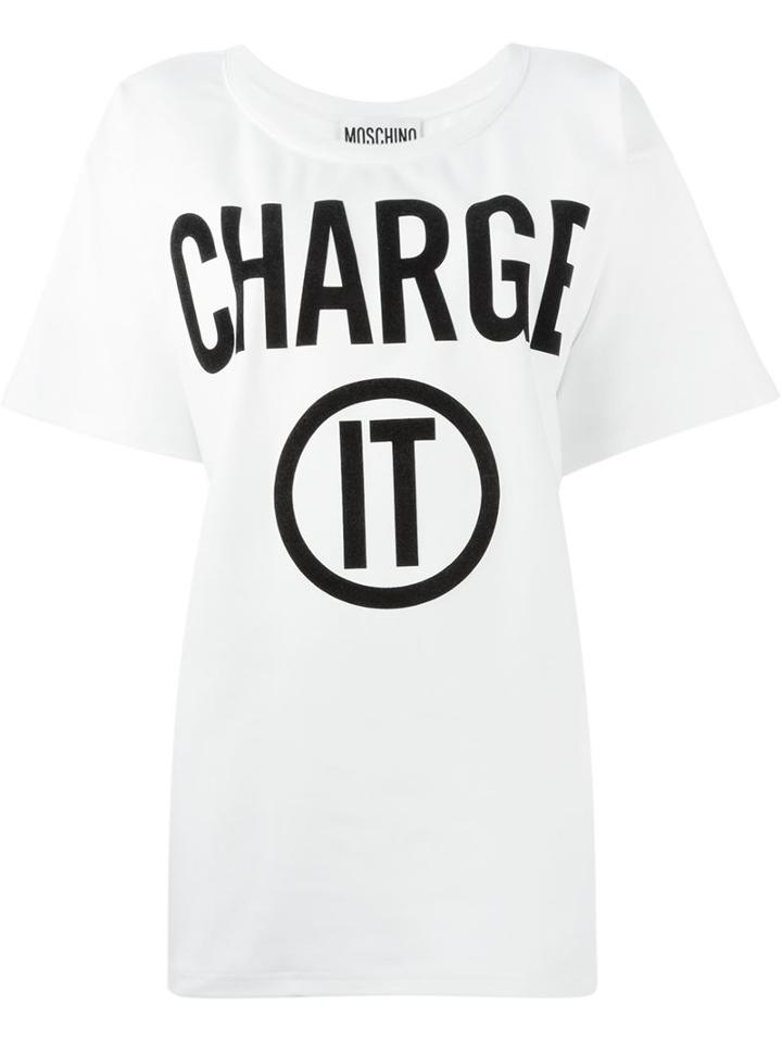 Moschino Charge It Print T-shirt, Women's, Size: Xs, White, Cotton/other Fibres