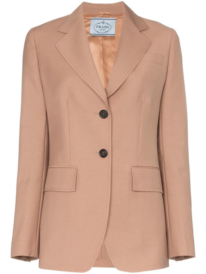 Prada Fitted Wool Button Sleeves Blazer - Neutrals