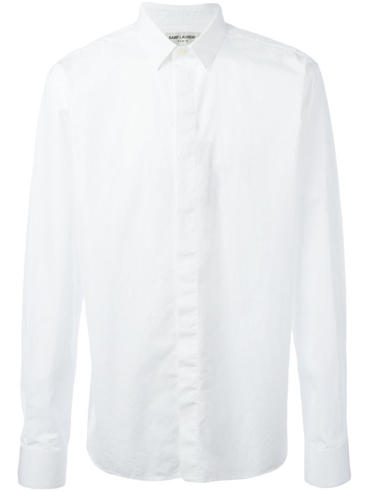 Saint Laurent Classic Long Sleeve Shirt, Men's, Size: 45, White, Cotton