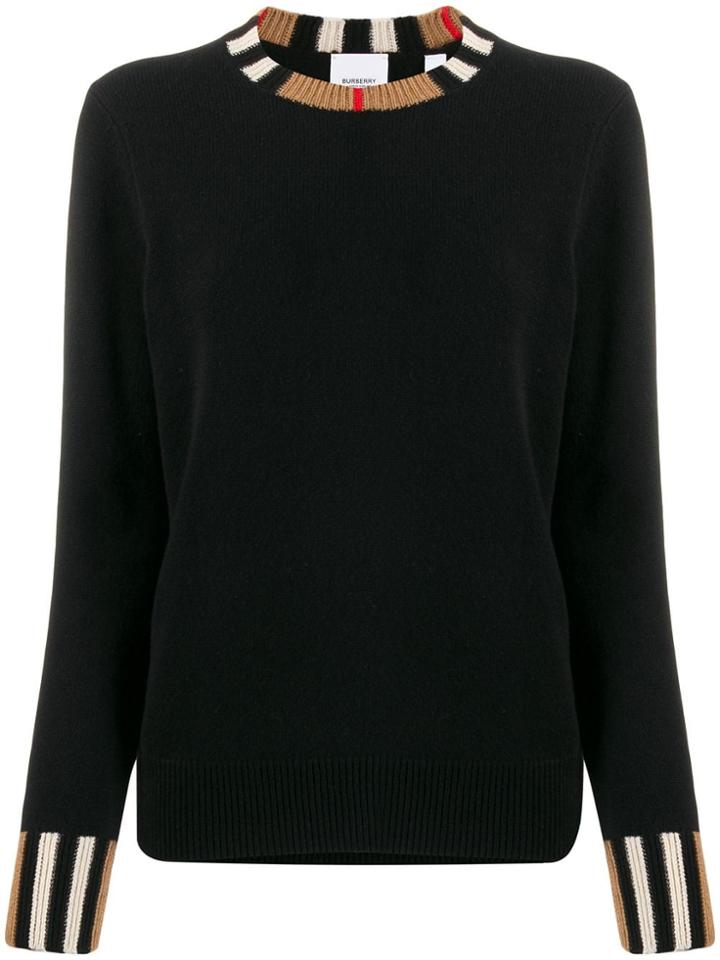 Burberry Icon Stripe Trimmed Jumper - Black