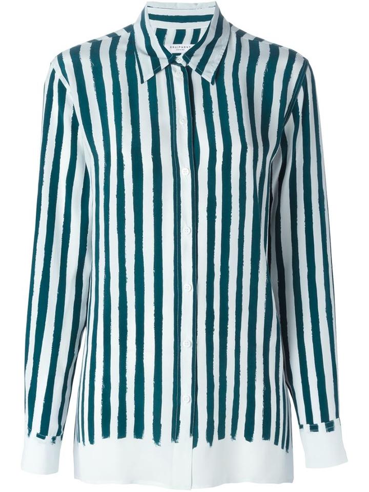 Equipment Striped Shirt, Women's, Size: L, Green, Silk
