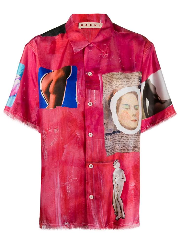 Marni Fringed Antique Print Shirt - Pink