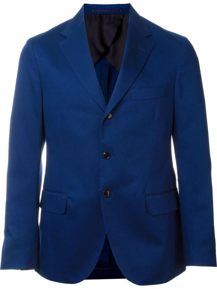 Mp Massimo Piombo Three Button Blazer, Men's, Size: 52, Blue, Cotton/polyester
