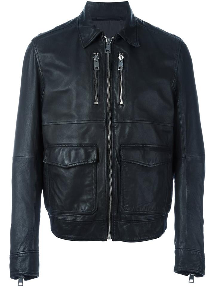 Just Cavalli Zipped Leather Jacket, Men's, Size: 52, Black, Leather/acetate/viscose