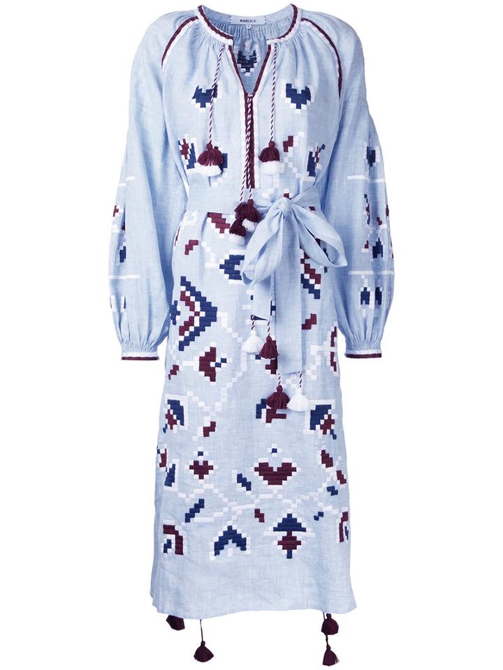 March 11 - Flower Pixel Dress - Women - Linen/flax - S, Women's, Blue, Linen/flax