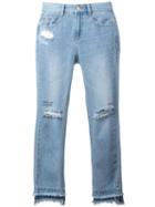 Steve J & Yoni P Distressed Cropped Jeans, Women's, Size: Medium, Blue, Cotton
