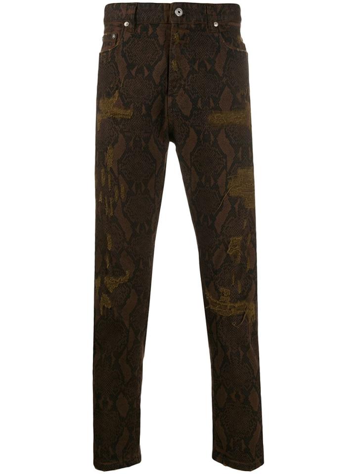 Just Cavalli Slim-fit Snakeskin Print Jeans - Brown