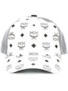 Mcm Logo Print Cap, Women's, White, Pvc/polyester