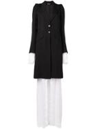 Ann Demeulemeester Striped Single Breasted Layered Coat - Black