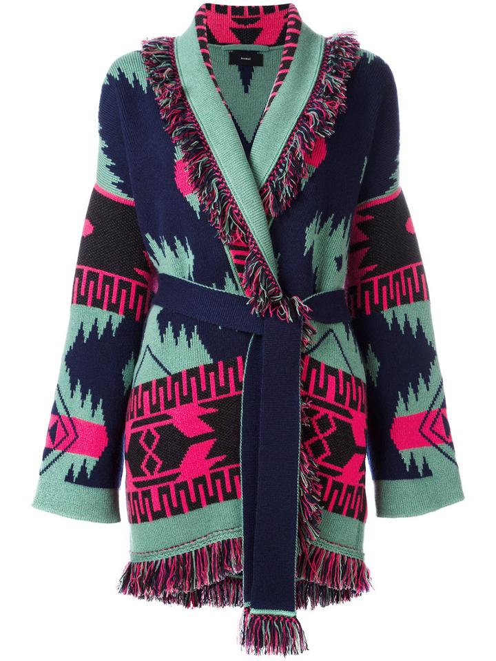 Alanui Multi Figures Frayed Trim Cardi-coat, Women's, Size: Medium, Green, Cashmere