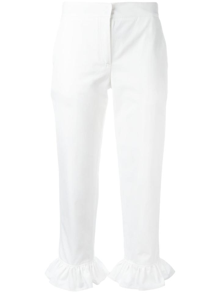 Msgm - Ruched Hems Cropped Trousers - Women - Cotton - 42, Women's, White, Cotton
