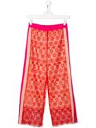 Pinko Kids Floral Lace Wide Leg Trousers - Red