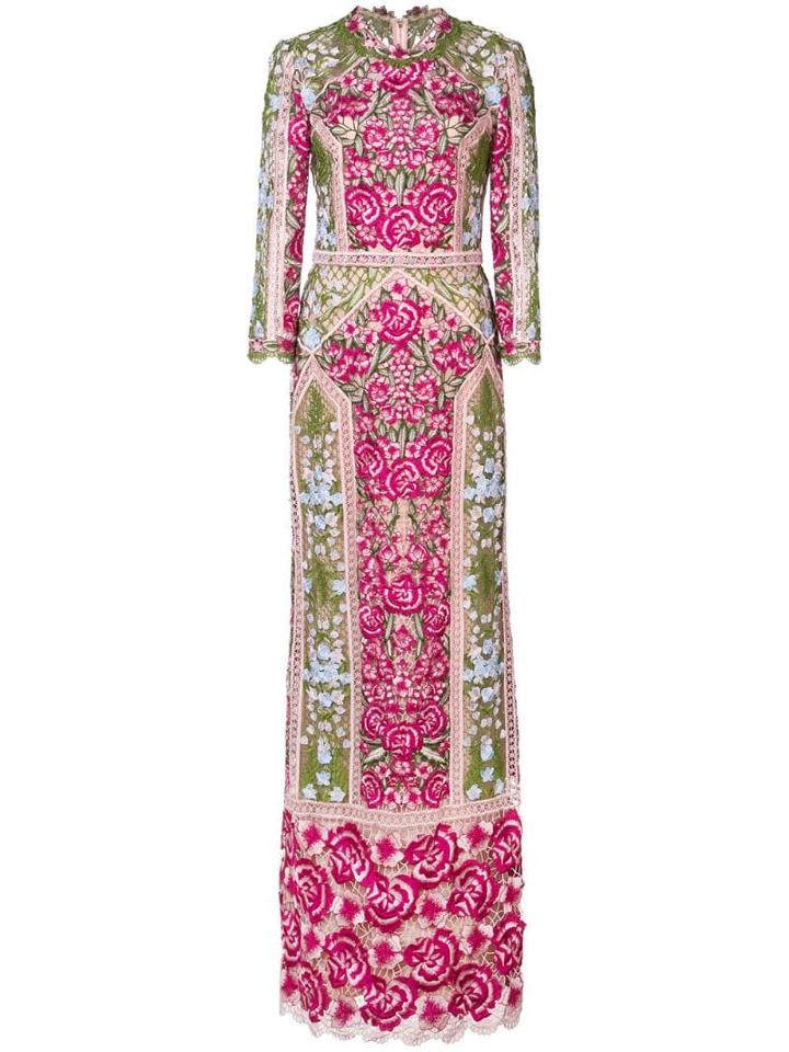 Marchesa Notte Embroidered Floral Dress - Pink