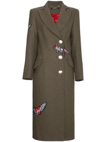 Navro Wool Coat With Embroidered Tattoos - Green