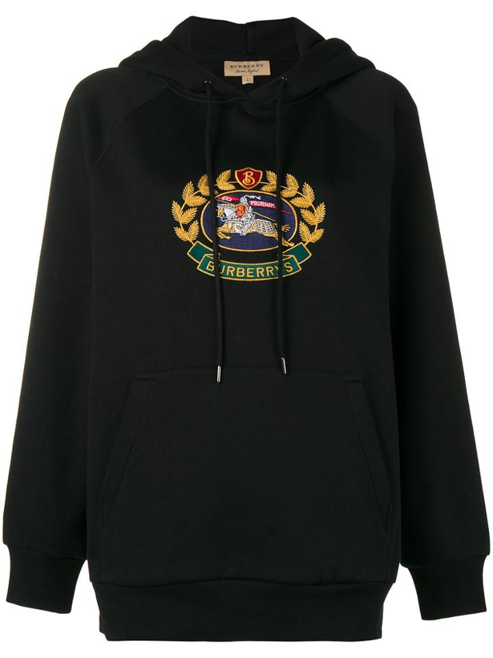 Burberry Embroidered Archive Logo Hoodie - Black
