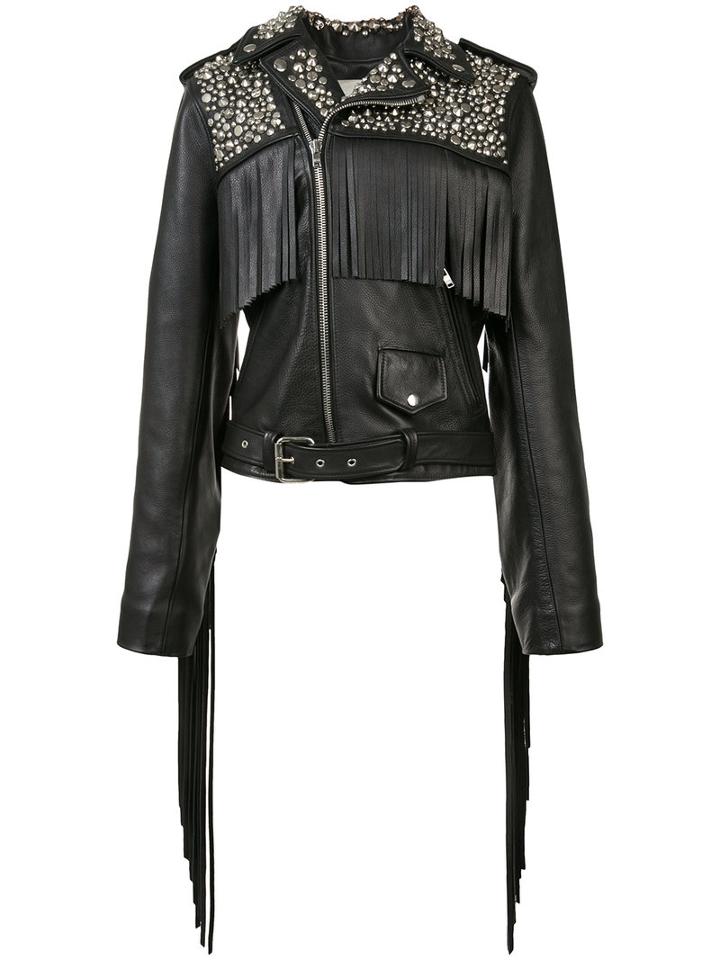 Rodarte - Studded Biker Jacket - Women - Silk/leather - S, Black, Silk/leather