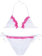 Mc2 Saint Barth Kids Teen Pom-pom Embellished Bikini - White