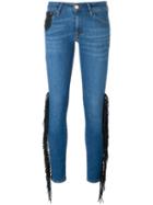 Don T Cry Fringed Jeans, Women's, Size: 27, Blue, Cotton/leather/spandex/elastane