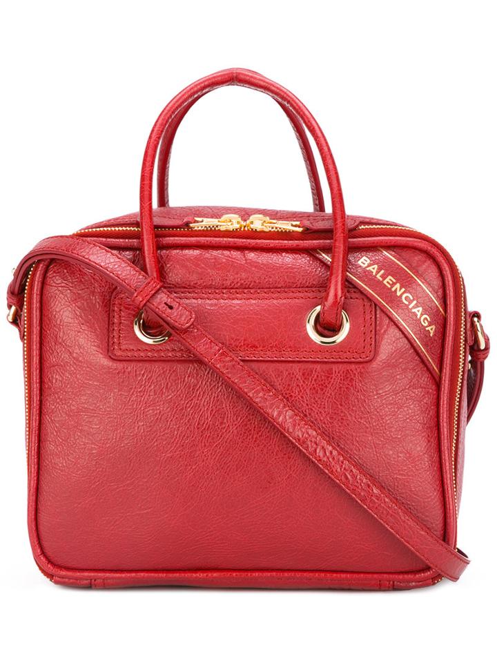 Balenciaga Blanket Square Tote, Women's, Red, Lamb Skin