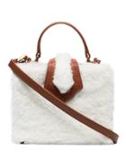 Mehry Mu Brown And White Fey Mini Shearling And Leather Box Bag