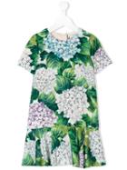Dolce & Gabbana Kids - Floral Print Dress - Kids - Silk/spandex/elastane/viscose - 10 Yrs, Green