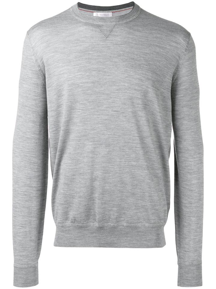 Brunello Cucinelli Crew Neck Jumper, Men's, Size: 58, Grey, Cashmere/virgin Wool