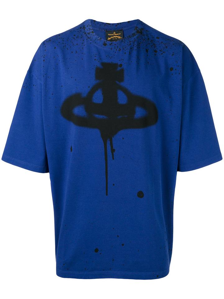 Vivienne Westwood Anglomania - Logo Print Oversized T-shirt - Men - Cotton/spandex/elastane - M, Blue, Cotton/spandex/elastane