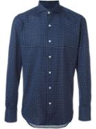 Canali Printed Button Down Shirt, Men's, Size: Small, Blue, Cotton