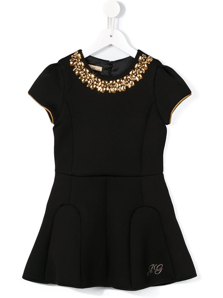 John Galliano Kids Bejewelled Collar Neoprene Dress, Girl's, Size: 8 Yrs, Black