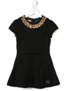 John Galliano Kids Bejewelled Collar Neoprene Dress, Girl's, Size: 8 Yrs, Black