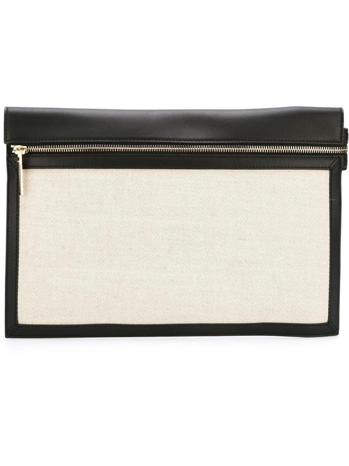 Victoria Beckham Large Front Zip Clutch, Women's, Black, Calf Leather/cotton