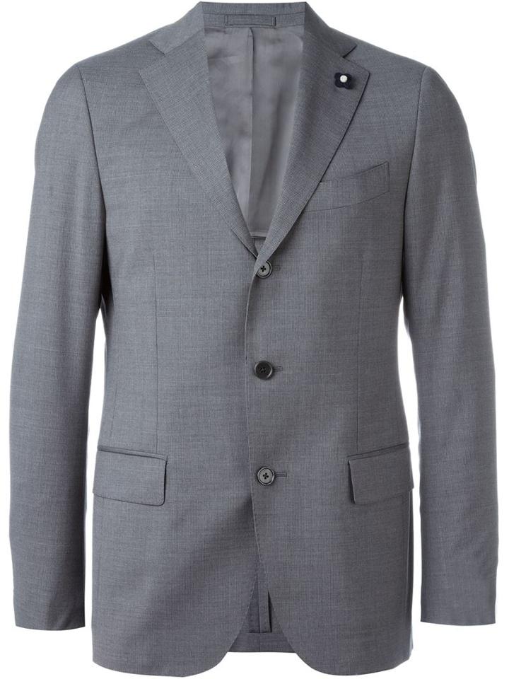 Lardini Three Button Blazer, Men's, Size: 52, Grey, Polyester/cupro/viscose/wool