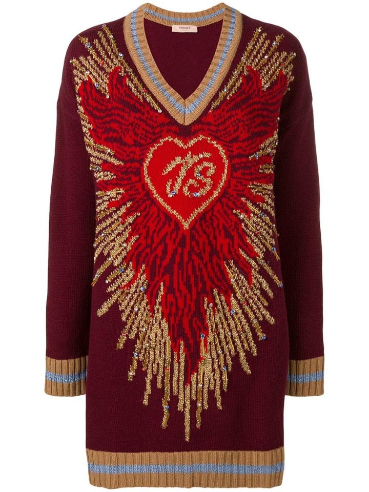 Twin-set Intarsia Knit Dress - Red