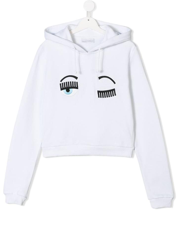 Chiara Ferragni Kids Teen Wink Face Hoodie - White