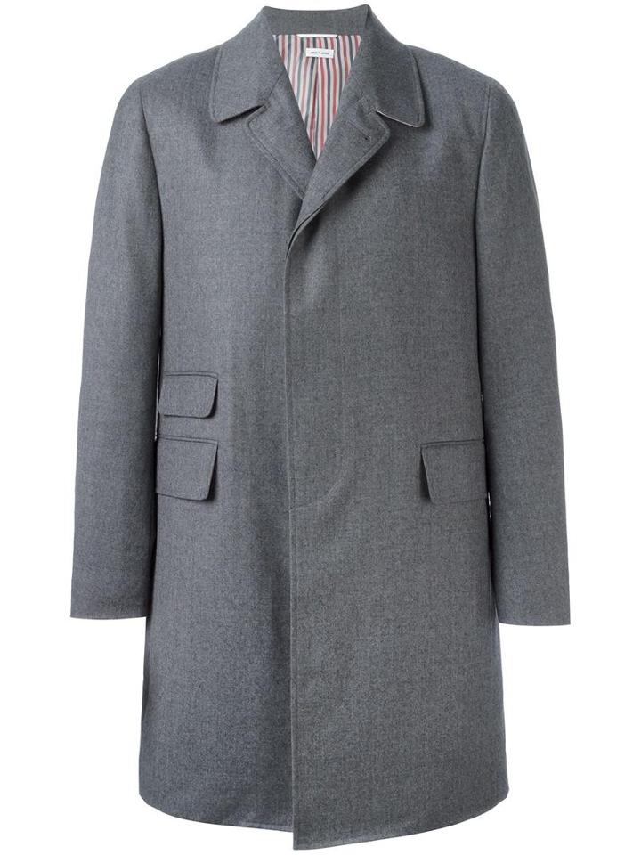 Thom Browne Single Breasted Coat, Men's, Size: 1, Grey, Wool/cupro